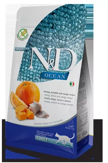 N&D Ocean Tahılsız Ringa Balıklı Balkabaklı ve Portakallı 5 kg Yetişkin Kedi Maması